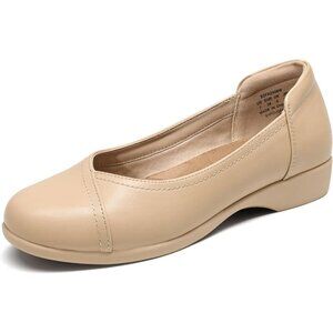 Dream Pairs Women's Nude Polyurethane (PU) Low Wedge Heels Ballet Flats